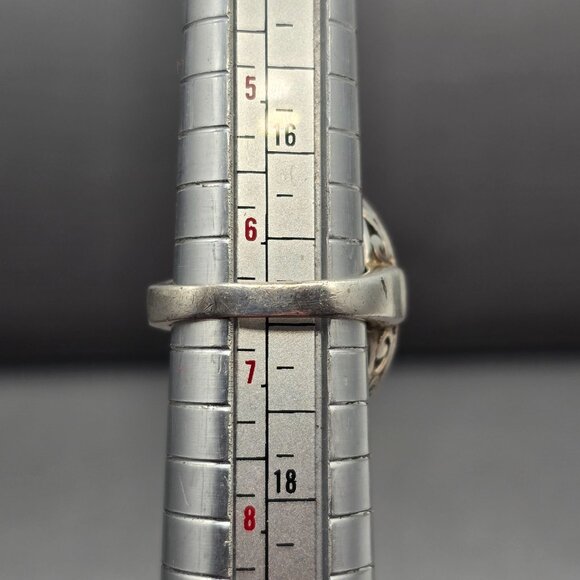 VTG 925 Sterling Silver Turquoise & Marcasite Ring Size 6.5 Signed Filigree - Picture 10 of 11